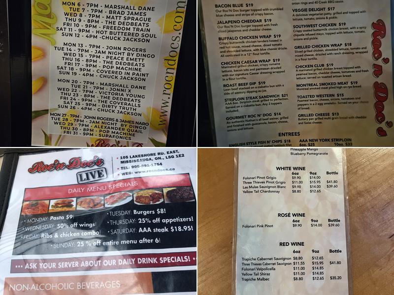 Roc'N Doc's Menu