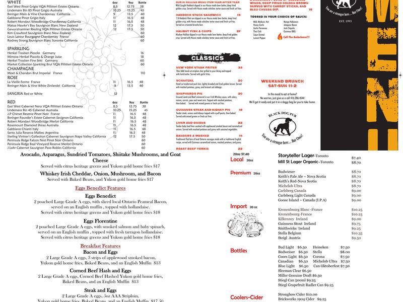 The Black Dog Pub Menu