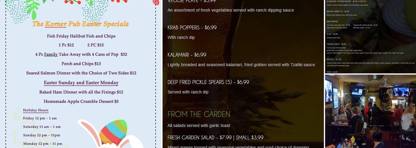 The Korner Pub & Grill Menu
