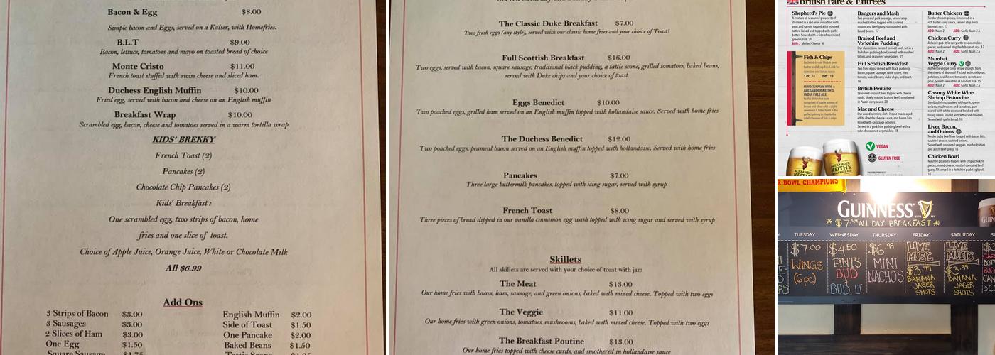 Duke & Duchess Menu