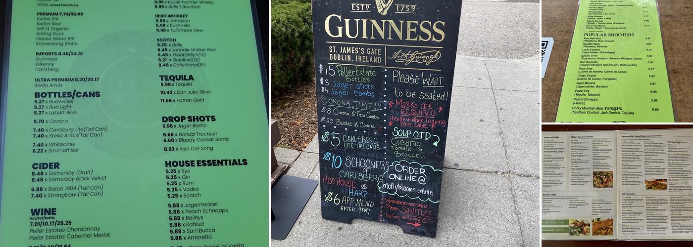 Molly Bloom's Irish Pub Menu