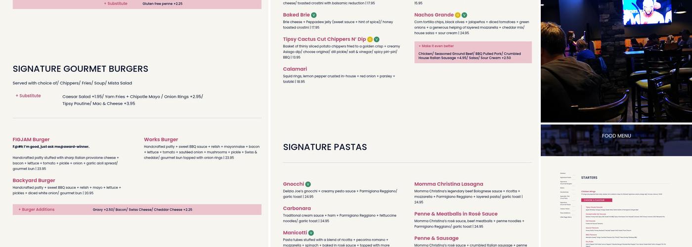 Tipsy Pig Kitchen + Bar Menu