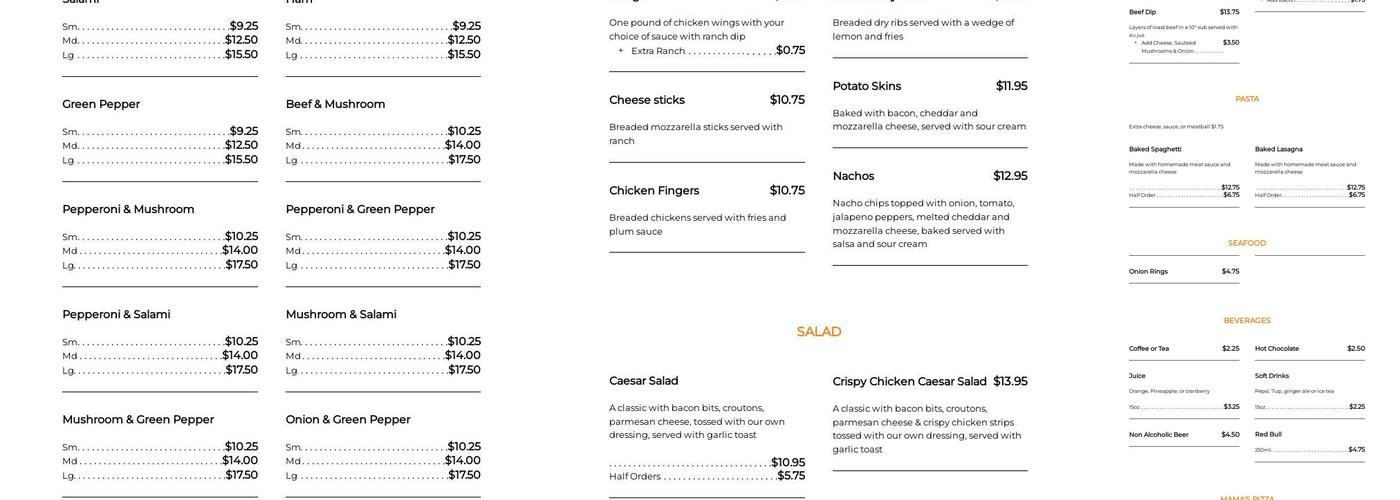 Mama Pizza Menu