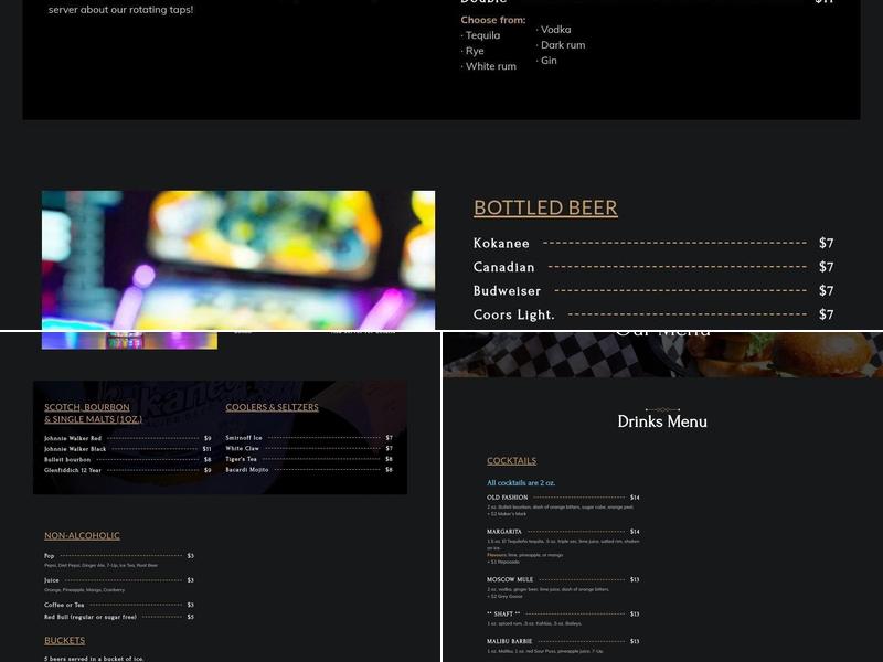 Hidden Spot Entertainment and Arcade Bar Menu
