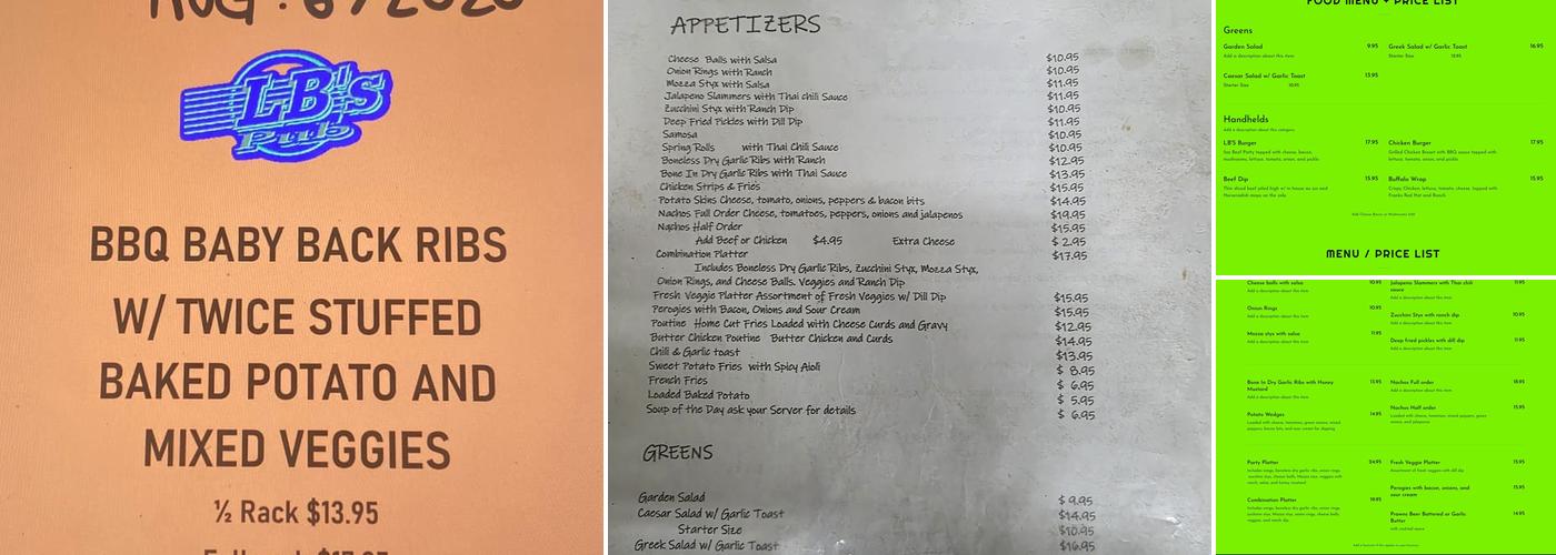 Lb's Pub Menu