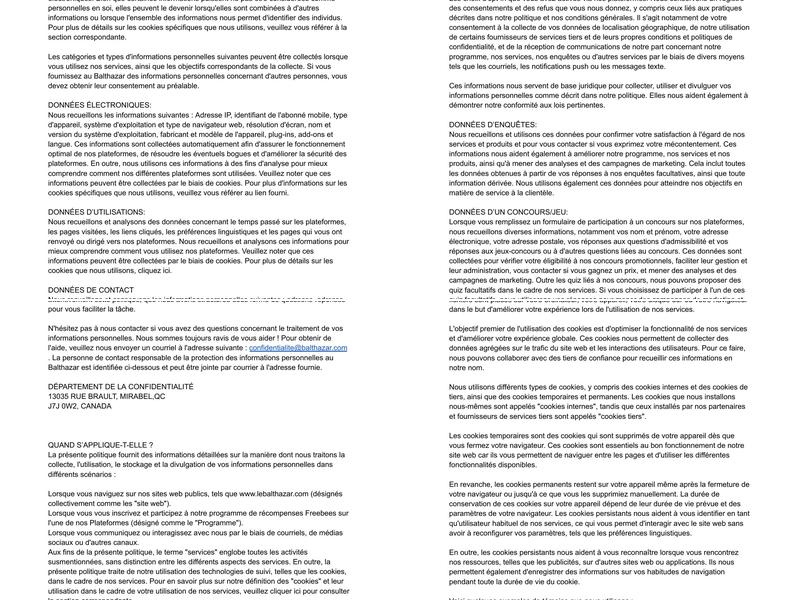 Le Balthazar Centropolis Menu