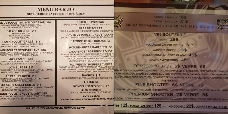 Bar Jo Menu