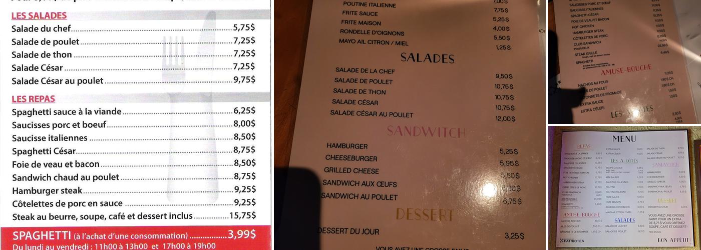 Brasserie des Patriotes Menu