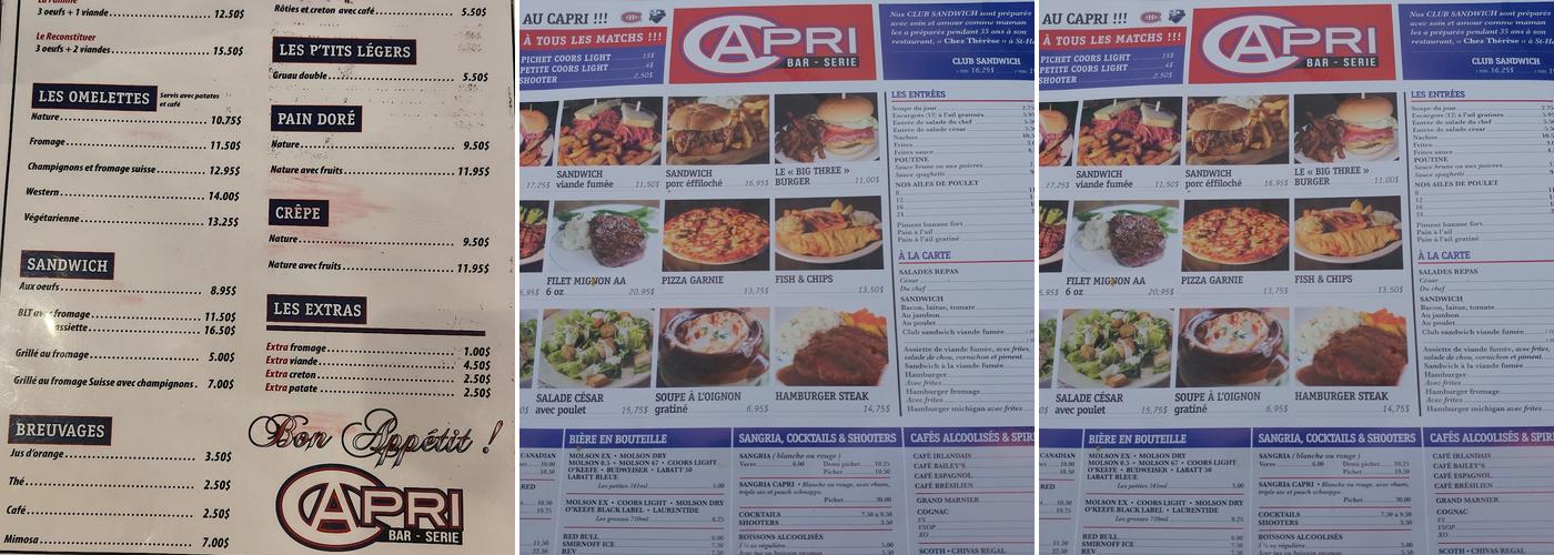 Brasserie Capri Menu