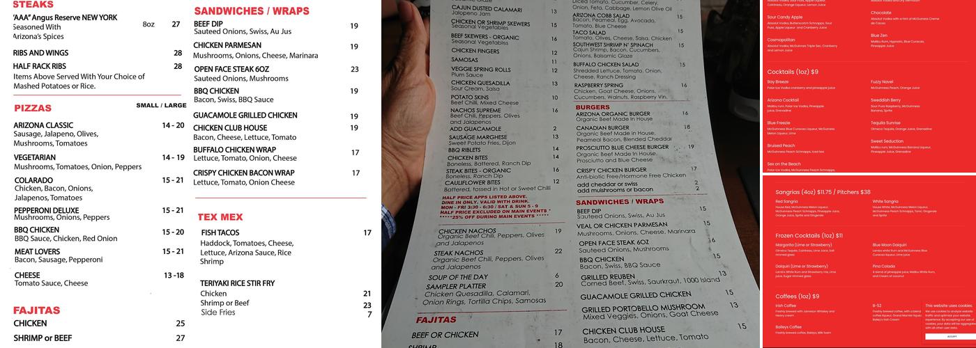 Arizona Grill Lounge Menu