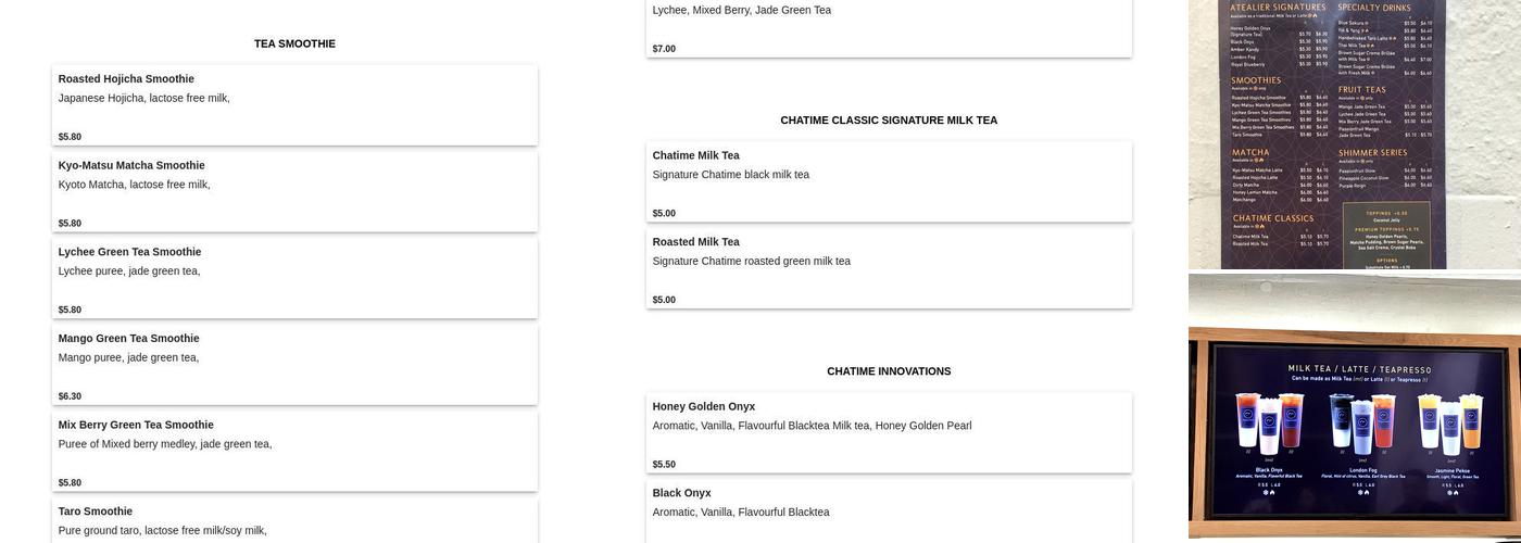 Chatime Atealier Menu