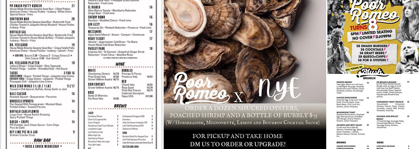 Poor Romeo Menu