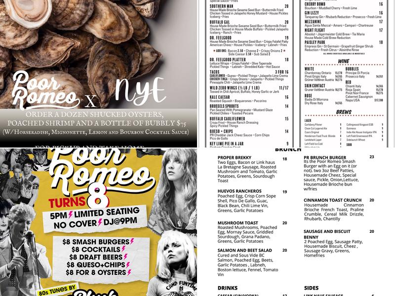 Poor Romeo Menu