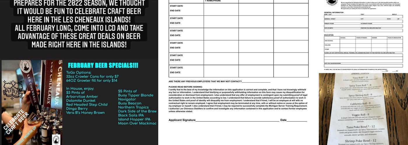 Les Cheneaux Distillers Menu