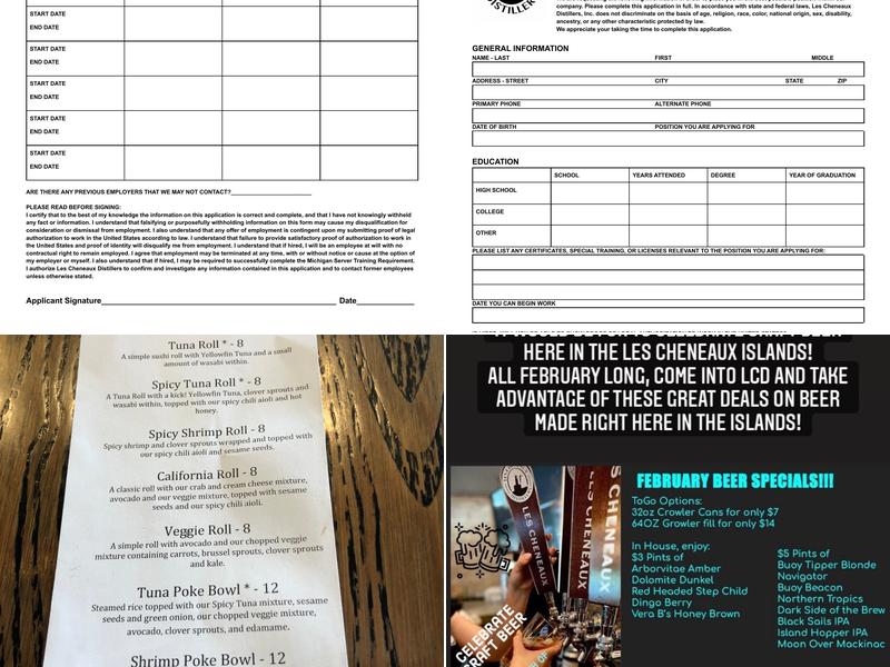 Les Cheneaux Distillers Menu