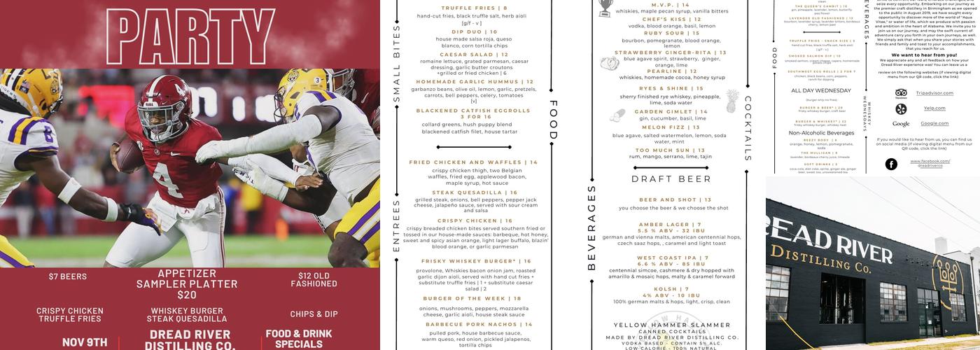 Dread River Distilling Company Menu