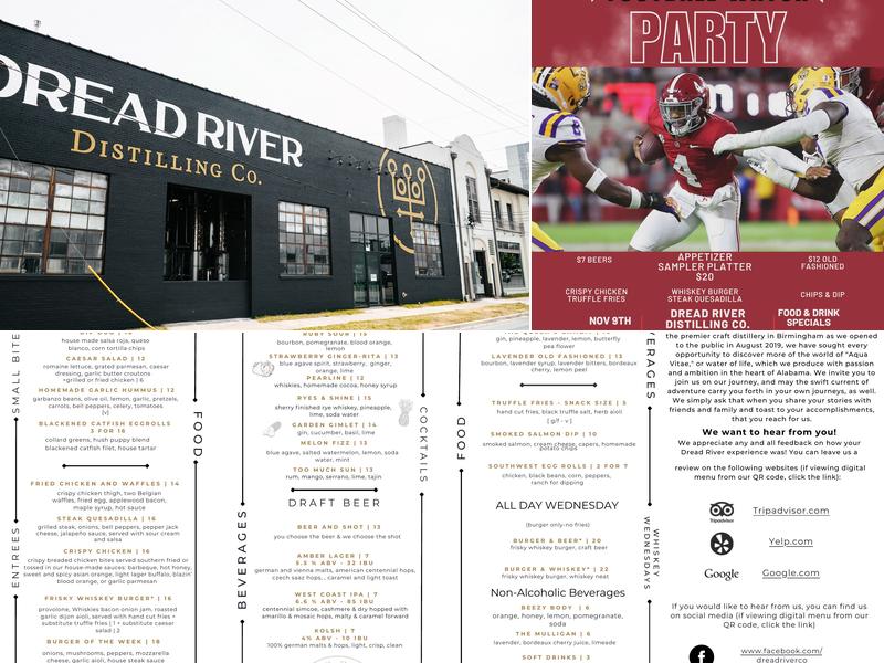 Dread River Distilling Company Menu