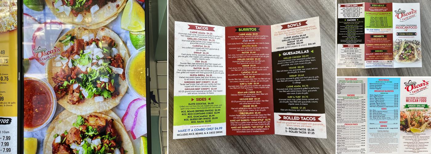 Oscar’s Taco Shop Menu