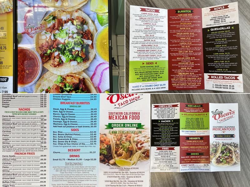 Oscar’s Taco Shop Menu