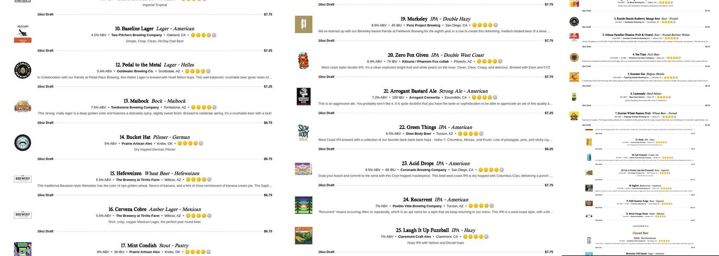 Chupacabra Taproom Menu