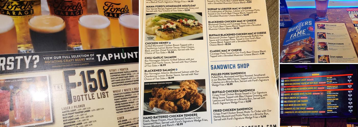 Ford's Garage Wellington Menu