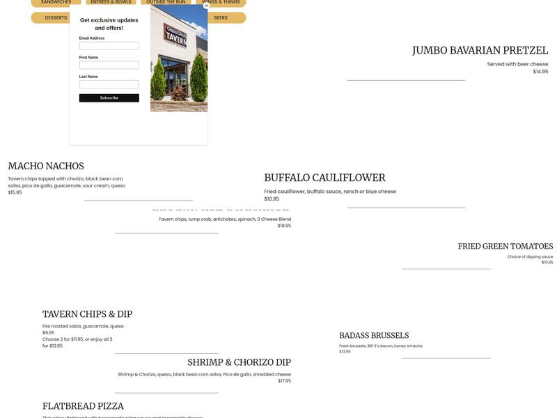 Central City Tavern - Sugar Hill Menu