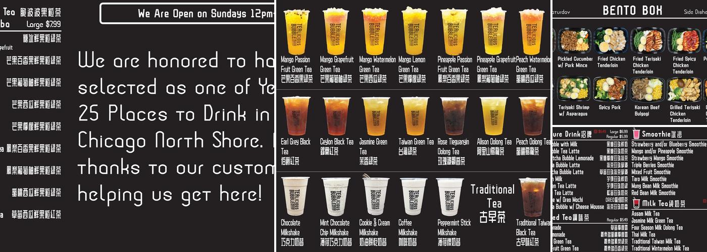 TEAlicious BUBBLE Menu