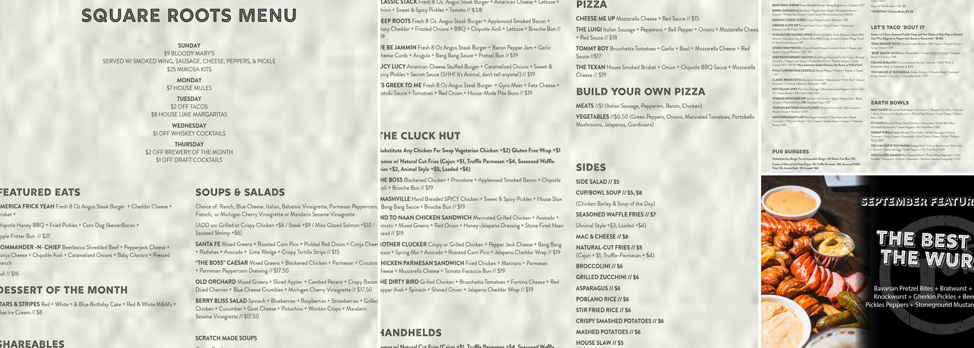 Square Roots Menu