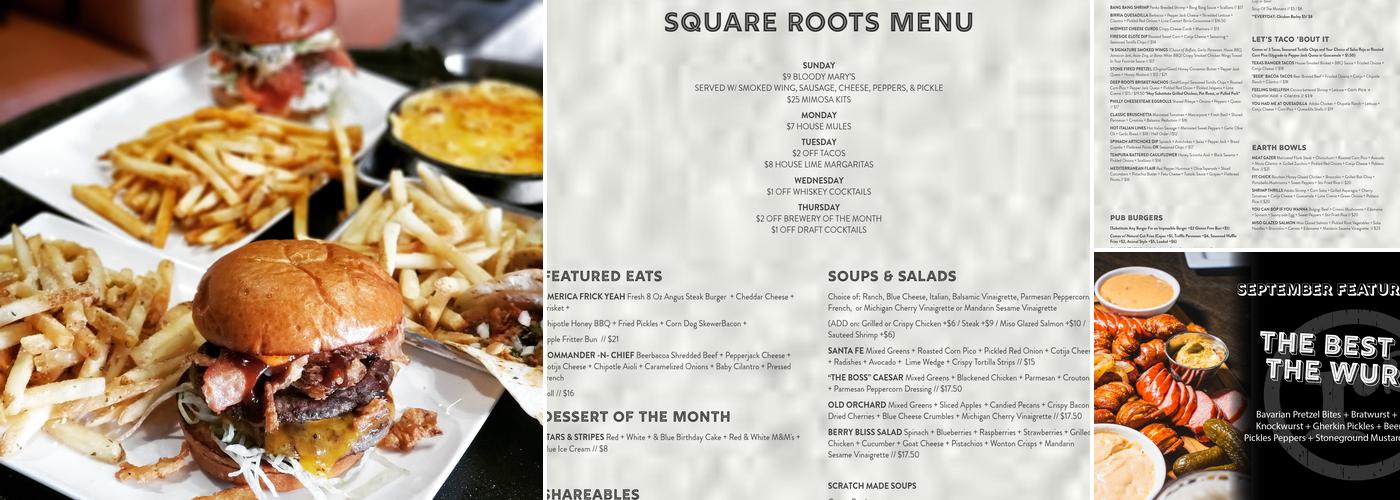 Square Roots Menu