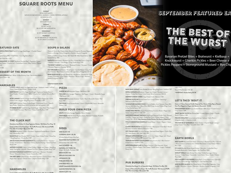 Square Roots Menu