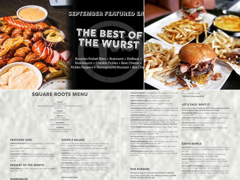 Square Roots Menu