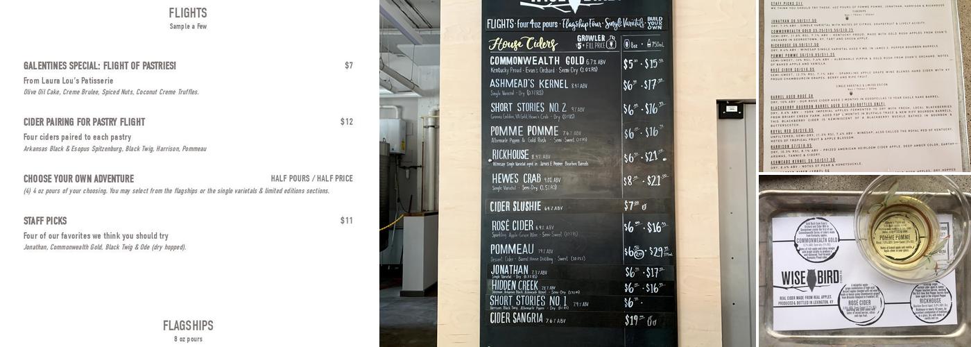 Wise Bird Cider Co. Menu