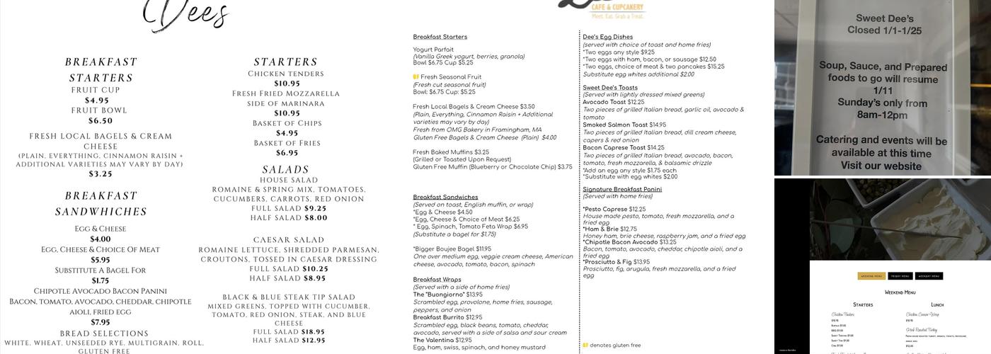 Sweet Dee’s Cafe and Cupcakery Menu