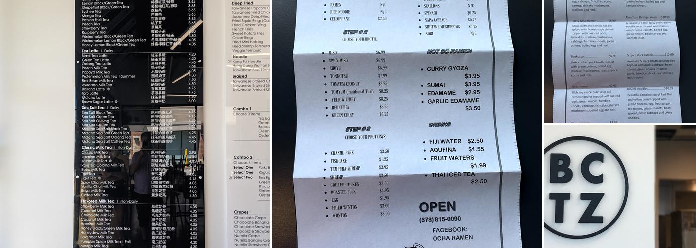 Bubblecup Tea Zone Menu