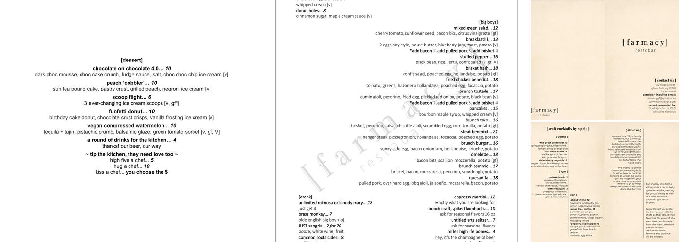 [farmacy] restobar Menu