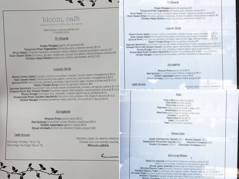 Bloom Cafe Menu