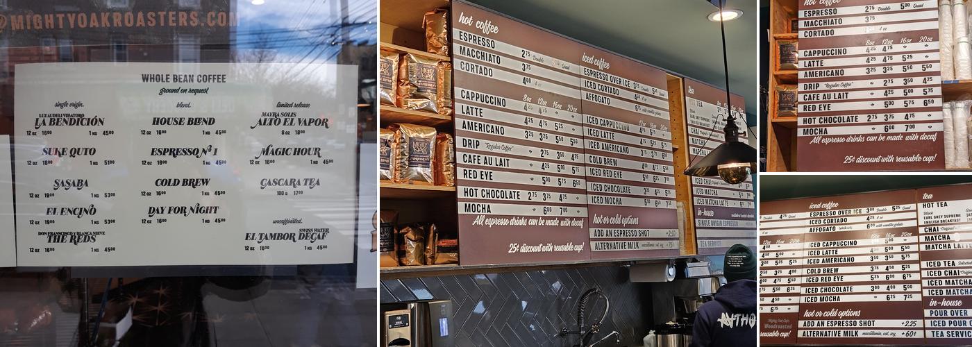 Mighty Oak Roasters Menu