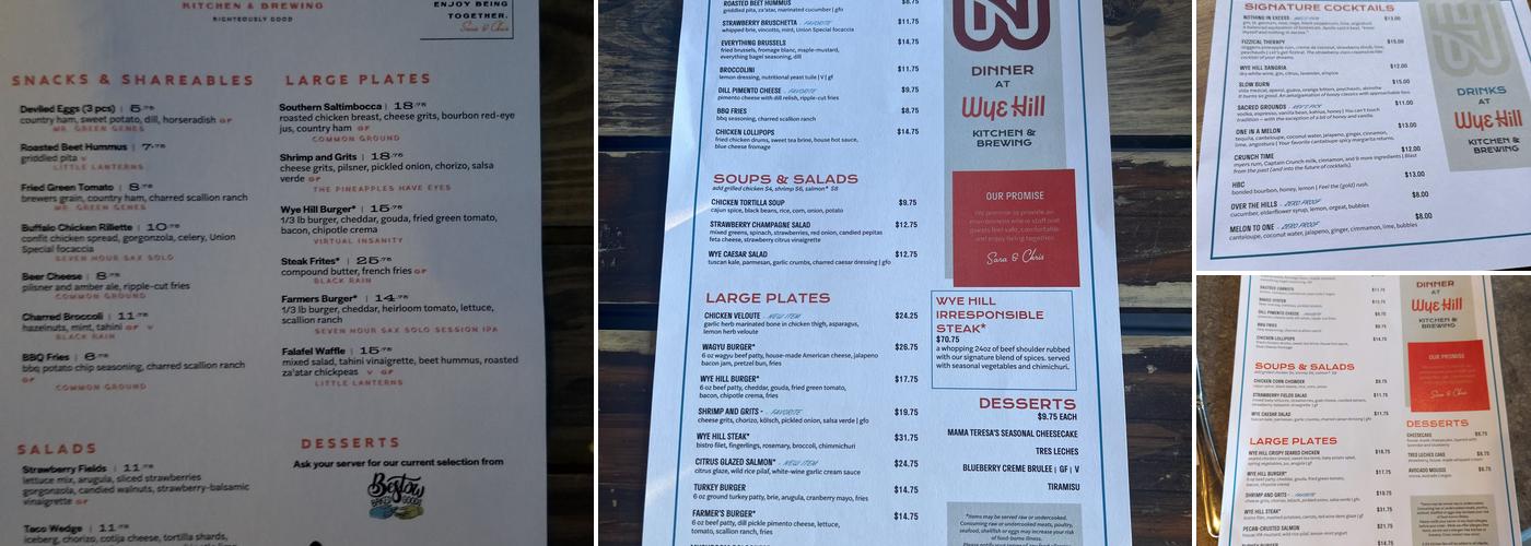 Wye Hill Kitchen & Brewing Menu