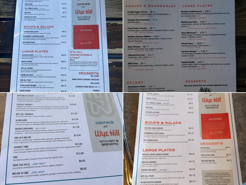 Wye Hill Kitchen & Brewing Menu