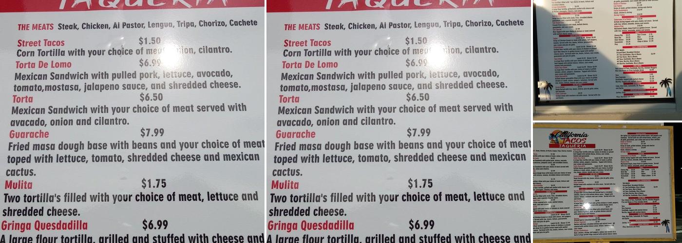 California Tacos Taqueria Menu