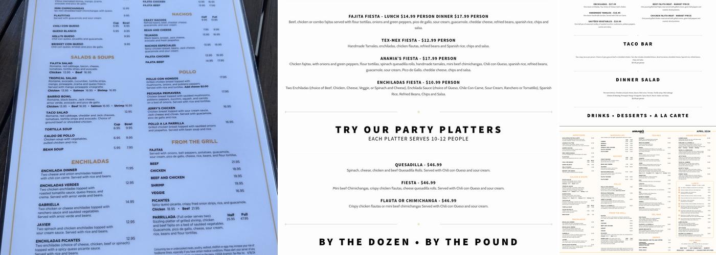 Anamia's Tex Mex Menu