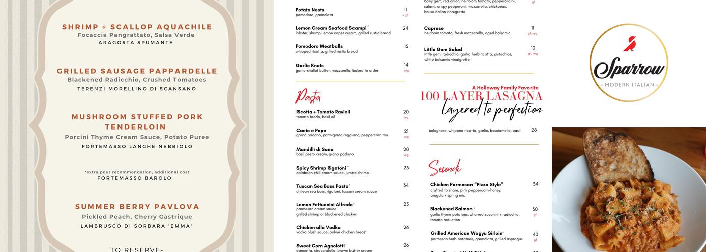 Sparrow Modern Italian Menu