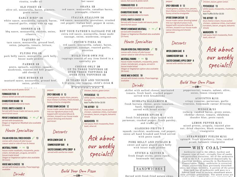 Pryor's Pizza Kitchen @ Selah Menu