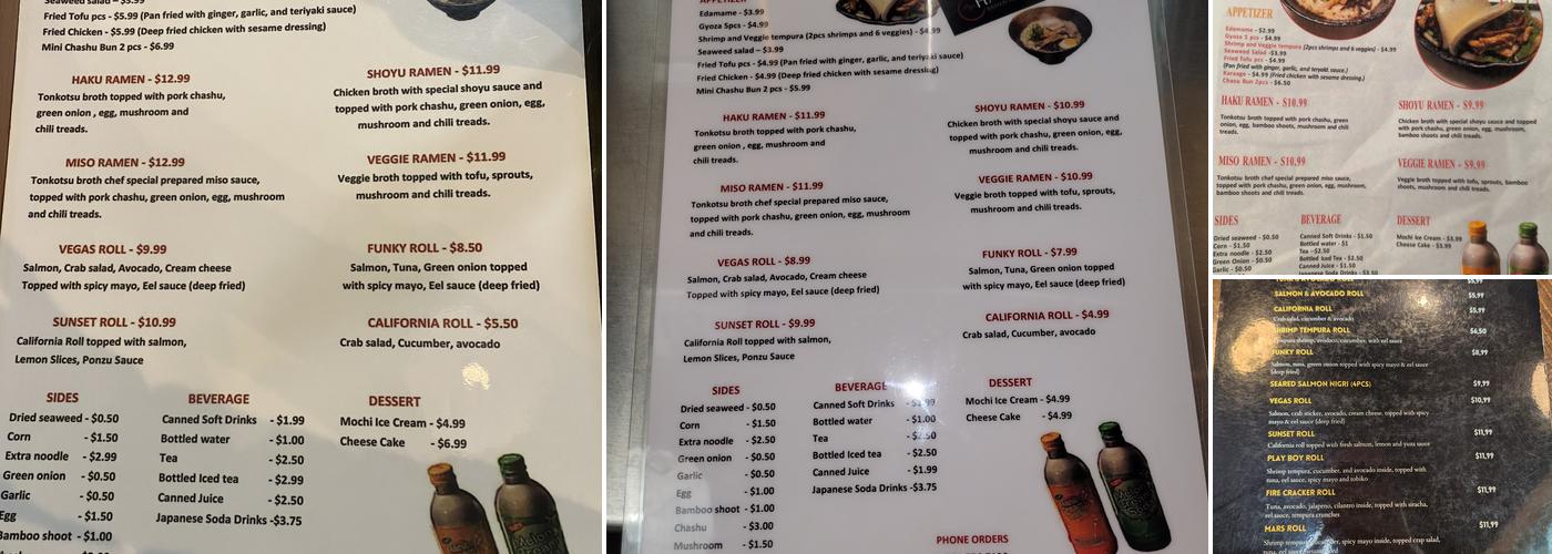 Haku Ramen House Menu