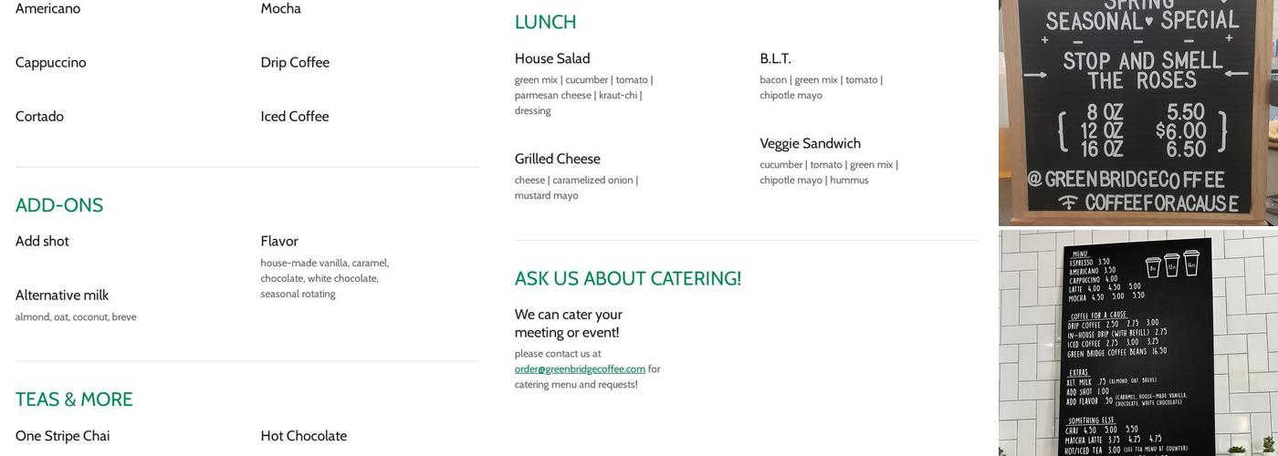 Green Bridge Coffee Menu