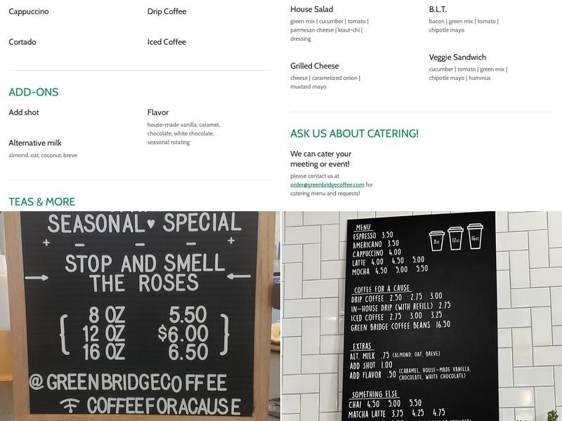 Green Bridge Coffee Menu