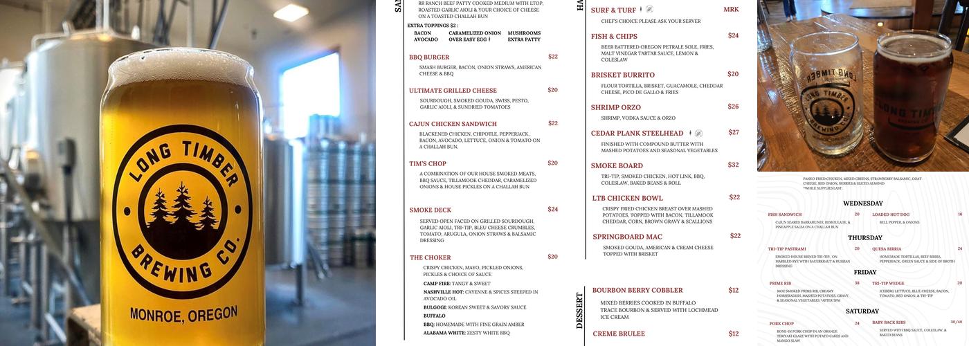 Long Timber Brewing Menu