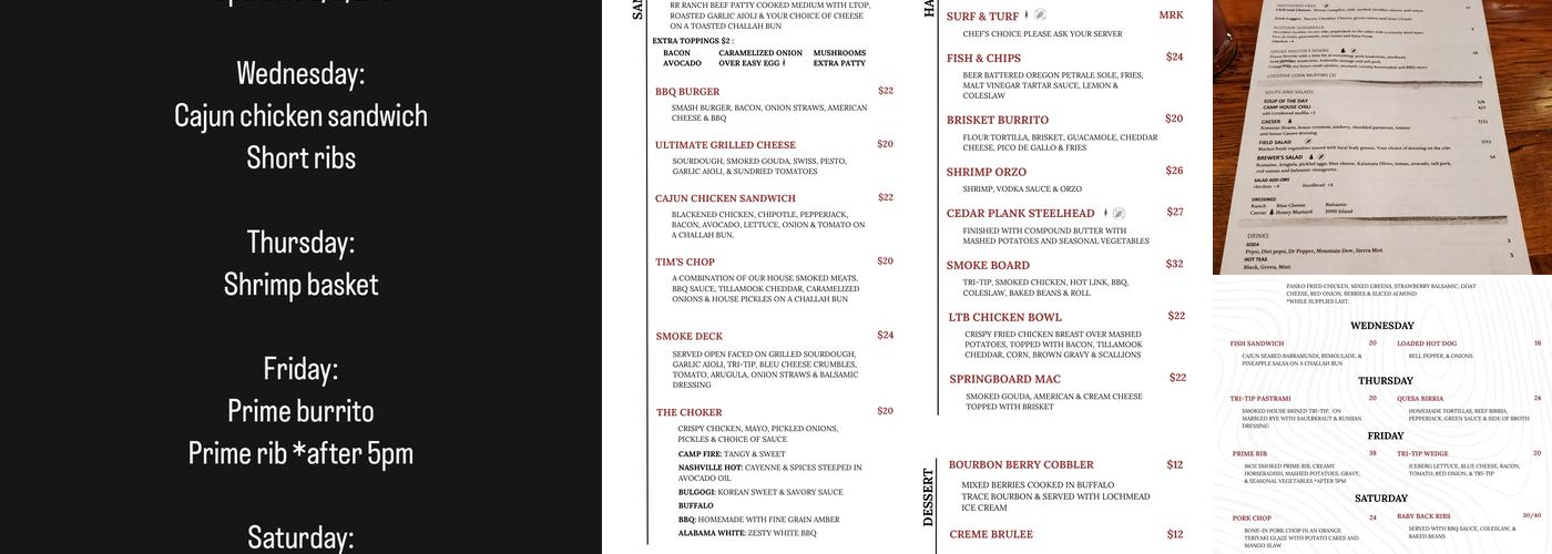 Long Timber Brewing Menu