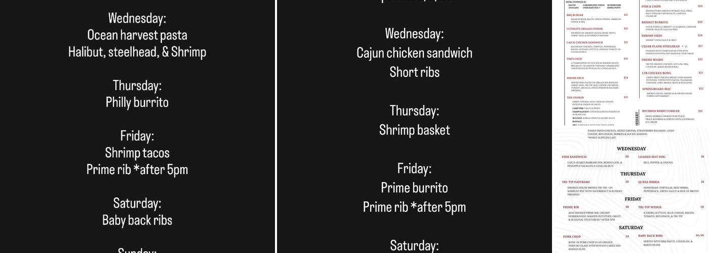 Long Timber Brewing Menu