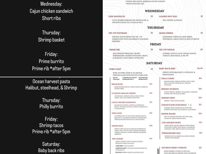 Long Timber Brewing Menu